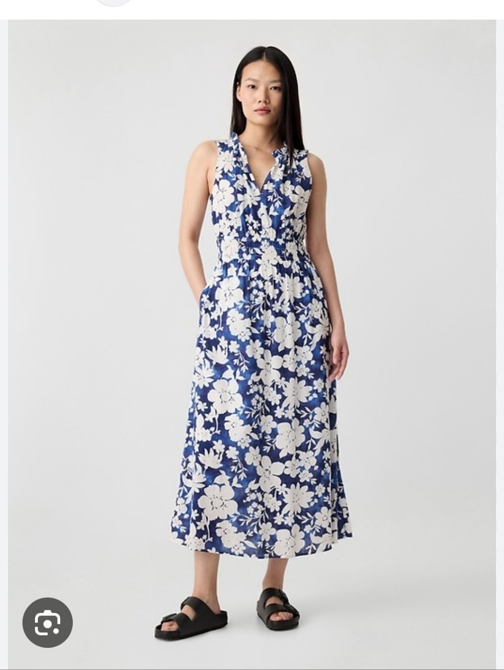 GAP Factory Blue & White Floral Splitneck Midi Dress Size S